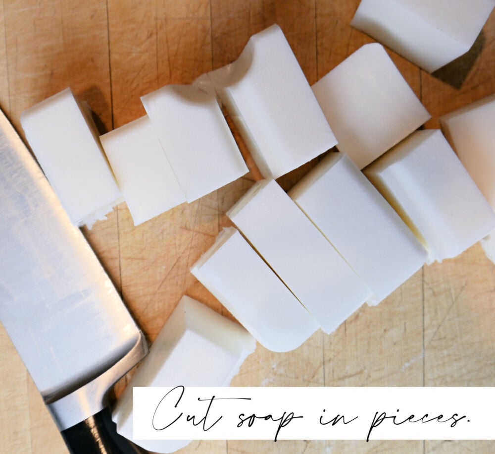 Cutting board and knife with cut up soap