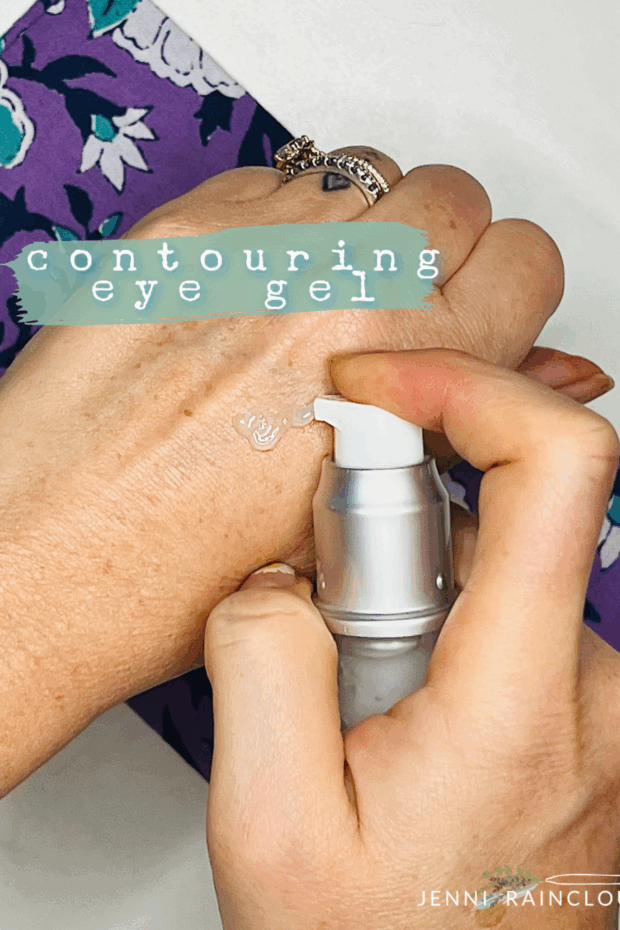 Hand pumping DIY eye serum on skin.