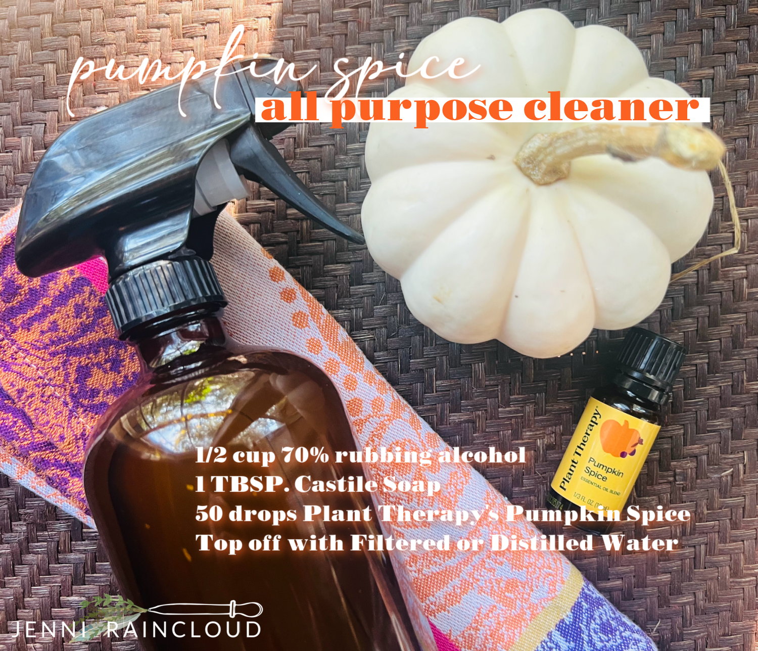 Amber glass spray bottle with all purpose cleaning spray